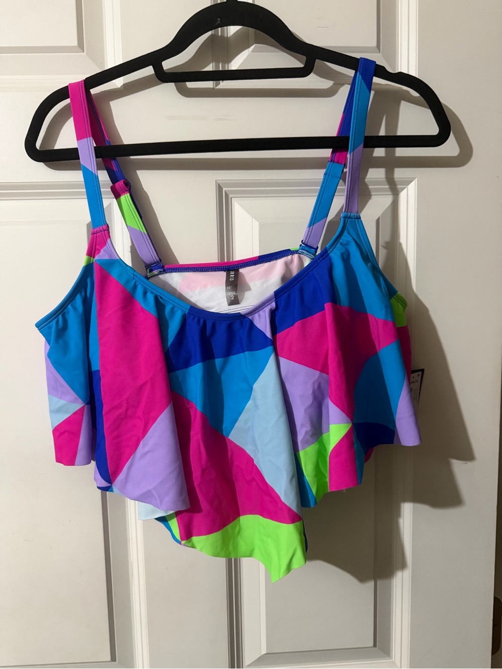 torrid Colorblock Ruffle Swim Top - Pink Blue Green Purple